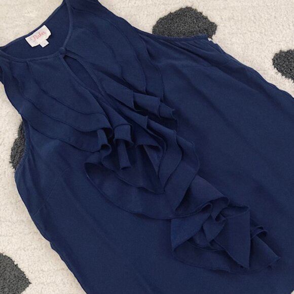 Parker $198 Womens Small Blue 100% Silk Sleeveless Ruffle Classic Blouse Top - Picture 4 of 9